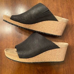 Washed Metallic Antique Black mules (wedges) by Birkenstock.